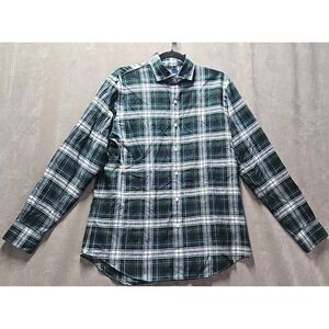 Ralph Lauren NAVY GREEN WHITE PLAID Classic Fit Flannel Shirt M Yellow POLO PONY